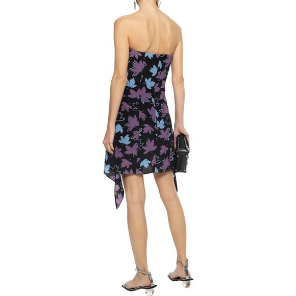 Versus Versace Strapless Floral-print Silk-crepe Mini Dress 46 US 10 Black Pink - Picture 15 of 15